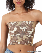 Zenana Medium Ruffled Edge Smocked Camouflage Print Tube Top Desert Tan - £8.09 GBP