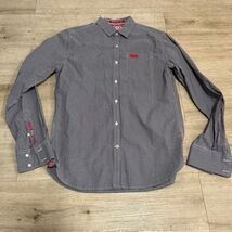 Superdry Gingham Cut Away Collar Shirt Mens Sz L Blue Checkered Button Up - $14.07