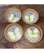 4 Vtg . Pressed Butterfly Bamboo Coasters 3.5” - $12.50
