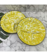 Vintage Enamel Metal Divided Dinner Plate Splatter Swirl Yellow Granitew... - $28.70