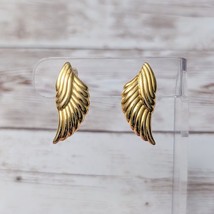 Vintage Clip On Earrings - Gold Tone Angel Wings 1.25&quot; Statement - $15.99