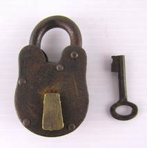 Antique 3.0 Inch Unmarked Padlock w Key Set Steel Cable Closed Shackle 0... - $26.47