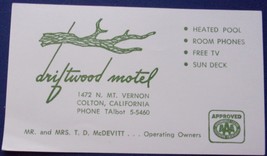 Vintage Driftwood Motel Colton California Business Card - £2.38 GBP