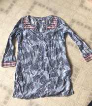 Old Navy Medium Blue Paisley Print Split Neck 3/4 Slv Cotton Swim Suit Cover Up - £16.99 GBP