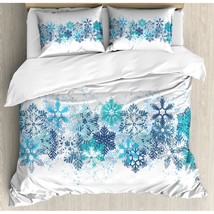 Snowflake Duvet Cover Set, Snow Pattern Winter Inspired Freezing Temperatures Il - £122.96 GBP