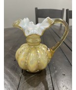 Fenton Honey Amber Opalescent Cased Glass Beaded Melon Ruffle Pitcher Ir... - $197.99