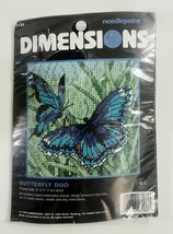 Dimensions Needlepoint Kit Butterfly Duo 5&quot;x 5&quot; NIP 1998 Cotton Floss Vtg - $5.49