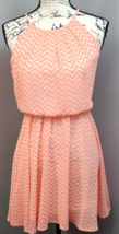 My Michelle Dress Womens Small White Coral Chevron Polyester Cinch Waist Halter - £21.36 GBP