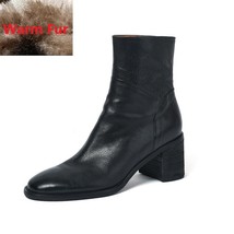 Round Toe Women Winter Boots Soft Cowhide Ladies Warm Shoes Side Zippers... - £129.47 GBP