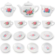 Liberty Imports 17 Piece Rose Flower Miniature Porcelain Ceramic Tea Set... - $23.99