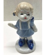 Vintage Porcelain Little Girl Figurine 3.75 Inch Tall Home Decor Blue an... - £12.57 GBP