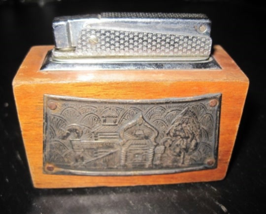 Primary image for USSR SOVIET Communist Era Wooden Case Art Deco Metal Petrol Table Top lighter