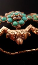 Antique 10k gold Mythical Griffin pin / Gold Gothic turquoise brooch / V... - $745.00