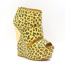 Posh Women Platform Wedge Booties Size US 6 Yellow Cheetah Print - £4.73 GBP