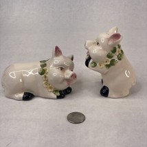 Vintage Porcelain Pig Salt and Pepper Pink Cuddling With Flowers - £9.02 GBP