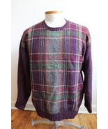 Vtg Royal Scott L 100% Shetland Wool Plaid Knit Crew Neck Sweater - £26.90 GBP