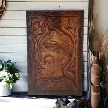 Vintage Hand Carved Wood Wall Decor 3D Panel Mahogany Signed By Artist 69 Tribal - £69.59 GBP
