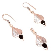 Black Onyx Pear Gemstone 925 Silver Overlay Handmade Earring Pendant Jewelry Set - £13.66 GBP