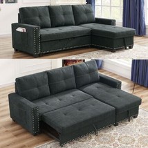Knighton Reversible Sectional Couch with Storage Chaise in Black Fabric - £857.55 GBP