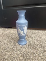 EGYPTIAN Style Glass Vase, VINTAGE Blue with white designs, 7.5&quot;. - £7.25 GBP