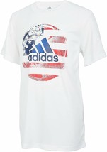 Adidas Boys&#39; Soccer Ball Graphic T-Shirt, White, Size Medium(10-12), 9874-1 - £9.52 GBP