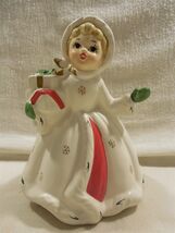 Vtg Napco Japan Ceramic Christmas Snowflake Girl with Gifts Planter X-8389 - $667.69 MXN