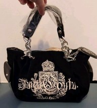 Juicy Couture Y2K Black Velour Satchel Vintage Black Leather Purse Bag Hobo Read - £180.29 GBP