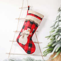 Christmas Decorations Christmas Socks Linen Red Black Plaid Christmas Socks Gift - £3.94 GBP