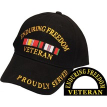 CP00611 Black U.S. &quot;Enduring Freedom&quot; Veteran Proudly Served Embroidered... - £10.50 GBP