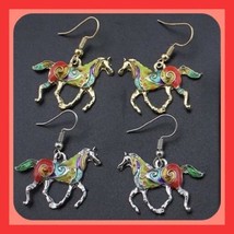 Brand New Beautiful Carousel Horse Enamel Multicolored Earrings - £6.42 GBP