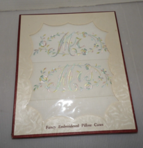 Pretty NOS Mr. &amp; Mrs. Fancy Embroidered Pillow Cases IOB - £7.80 GBP