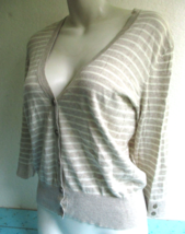 Ann Taylor Loft Gray White Stripe Pima Cotton Cardigan Sweater Womens Sz... - $15.20