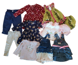 Girls Clothes Lot Size 18 Mos 9pcs Denim Dresses Fall Spring Overalls Hawaiian - £27.44 GBP