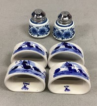 Delft Salt &amp; Pepper Shakers W/ 4 Delft Napkin Ring Holders - $19.79