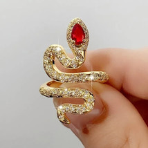 2Ct Pear Lab-Created Red Garnet Snake Wedding Band Ring 14K Yellow Gold Plated - £110.35 GBP