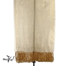 Vintage Gold Sheer Mesh Scarf Shawl Wrap w Fringe Lightweight 22&quot;x70&quot; - ... - £23.95 GBP