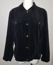 Eddie Bauer Solid Black Button Front Jacket Velvet Feel Size Large Velour - £31.11 GBP