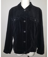 Eddie Bauer Solid Black Button Front Jacket Velvet Feel Size Large Velour - £31.10 GBP