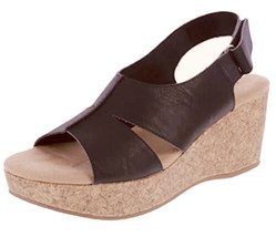 Comfort Plus by Predictions PRUDY Cork wedge slingback sandals brown Lea... - $12.77