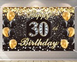 30Th Birthday Banner Backdrop, 30Th Birthday Party Decorations Black Gol... - $15.19