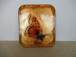 Vintage MCM gold tone glass impressionist abstract butterfly trivet wall... - $25.00