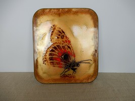 Vintage MCM gold tone glass impressionist abstract butterfly trivet wall hanging - £19.66 GBP