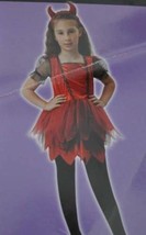 Girls Devil Bedeviled Red Dress &amp; Horns Headpiece 2 Pc Halloween Costume-sz 4/6 - £9.54 GBP