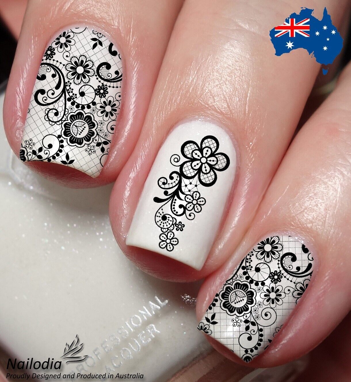 Black Lace Floral Flower Nail Art Decal Sticker Water Transfer Slider - $3.99