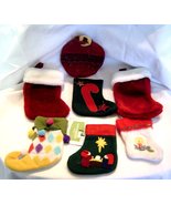 Vintage Lot of 7 Small Mini Felt and plush Christmas Stockings and Ornament - £15.71 GBP