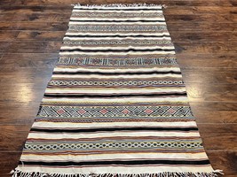 South American Kilim Rug 4x7 Wool Handmade Vintage Carpet Flatweave Stripes - £630.69 GBP