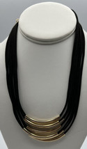 Jewelry Necklace Seven Strands of Suede Rope with Gold Tone Tubes 15 Inches - £7.61 GBP