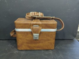 Vintage Leather Camera Bag Brown w/ Shoulder Strap Hard Case Metal Clasp - $23.36