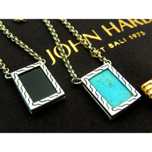 John Hardy Turquoise Onyx Dog Tag Pendant Necklace in Sterling Silver 925 - £397.04 GBP