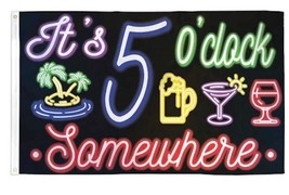 BOOZY 5 O&#39;CLOCK SOMEWHERE 3 X 5 FLAG wine beer bar drinking alcohol neon... - $13.10